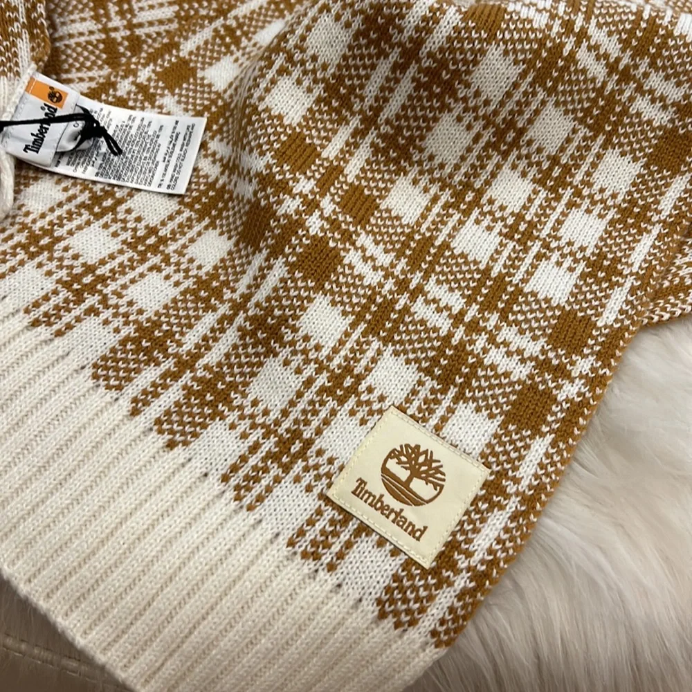 Timberland White and Brown Plaid Knit Scarf - Picture 3 of 5